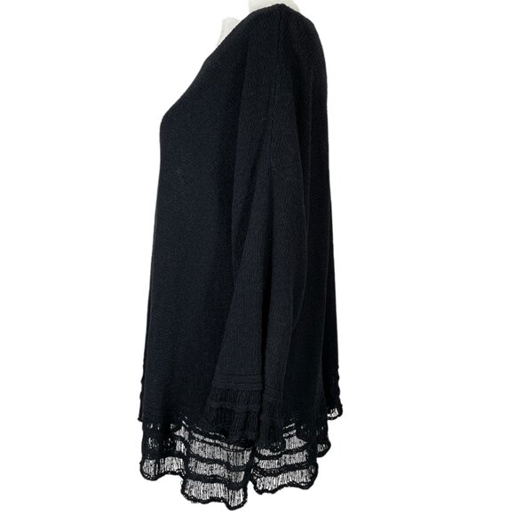 J. Jill Silk Blend Black Crochet Trim Knit Sweater Boho Chic Pullover Size L - Picture 4 of 10